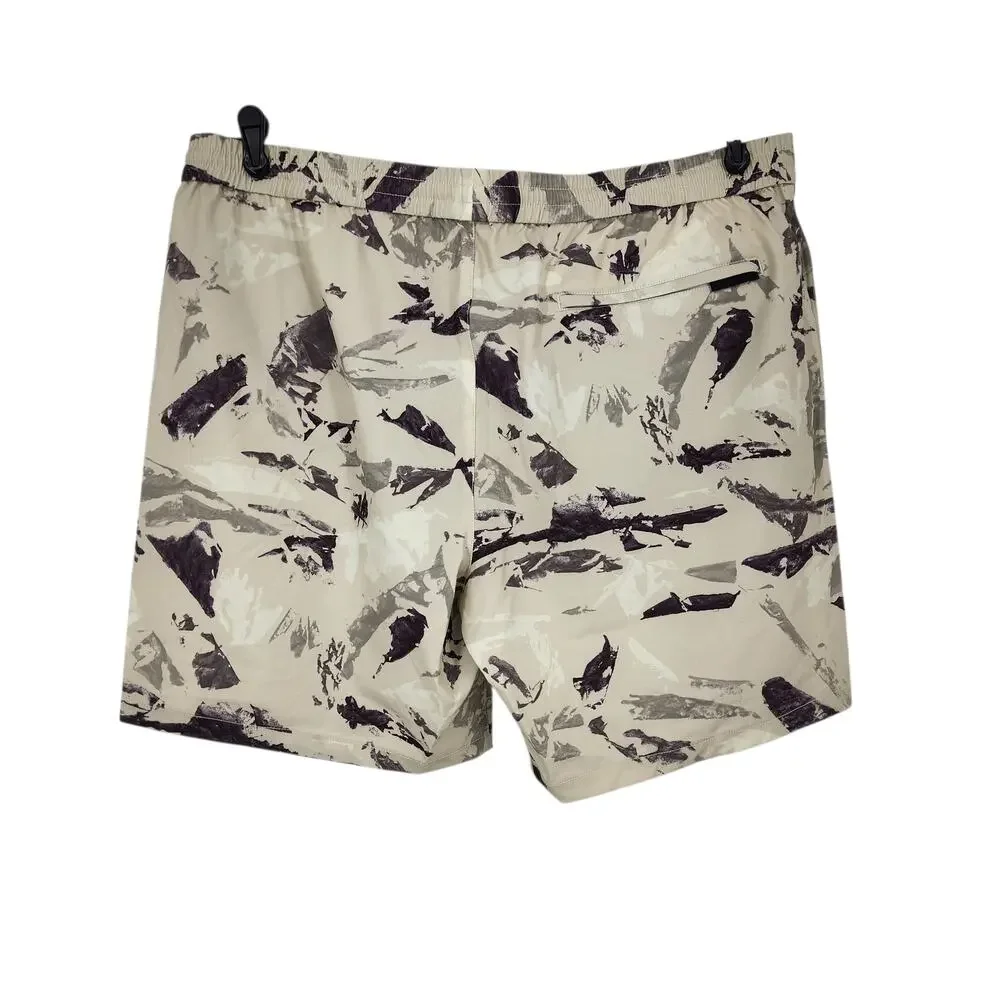 NWT Club Monaco Bo Print Beige 7” Mid Length Drawstring Swim Trunks Size 2XL